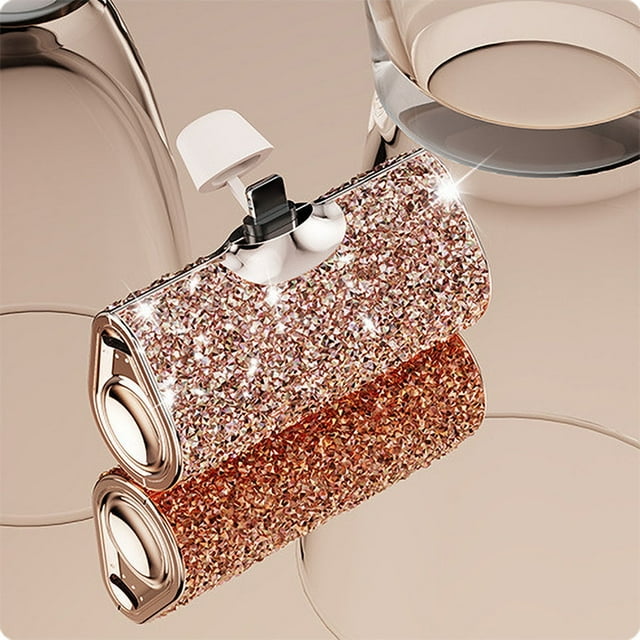 Cargador portátil Yoloke Bling, pequeño, 5000 mAh, ultracompacto, bonito y brillante, cargador rápido de 5 V y 3,1 A, linterna integrada y conector tipo C.