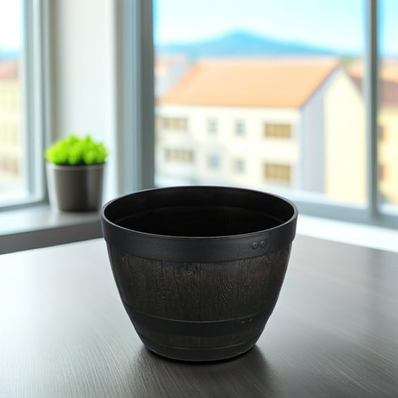 OATIPHO Barrel Planters Wooden Barrel Pot Plastic Vintage Gold Finish 1Pack