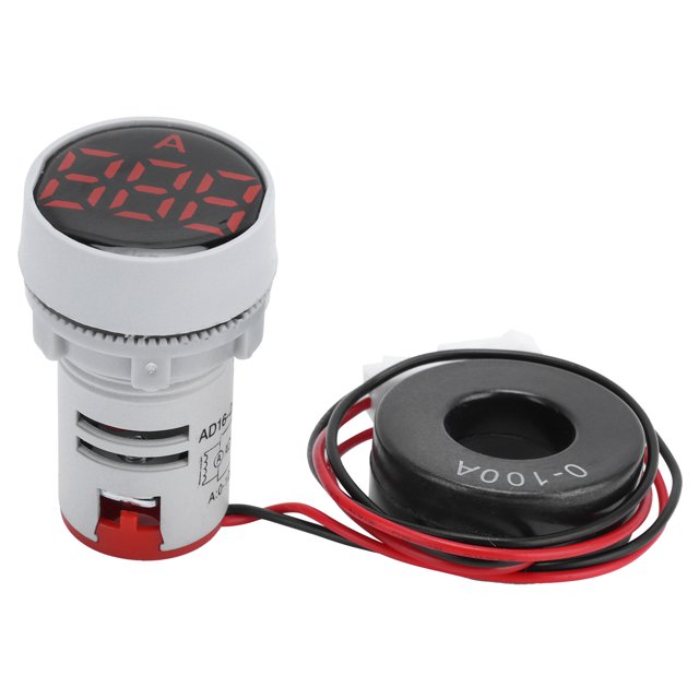 Digital Current Meter Crystal Panel Ammeter Round Signal Indicator AC 220V AD16‑22DSARed