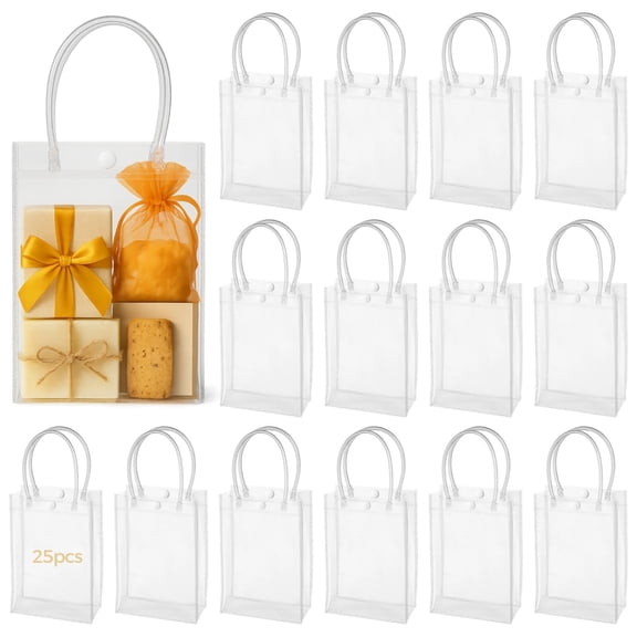 25 Pcs Extra Large Clear Plastic Gift Bags, PVC Tote with Handles for Presents, Party Favors, Merchandise, Small Business & Retail Display Use