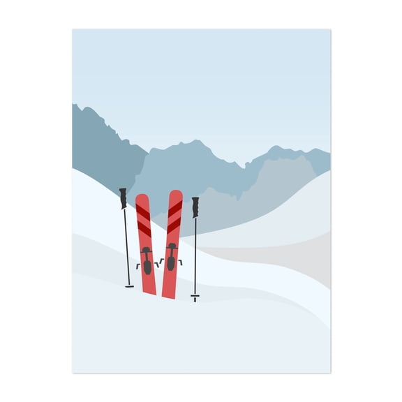 Winter landscape - Illustration Winter Mountain Minimalist Snow Landscape Unframed Wall Art Print 5 x 7 inches