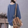 thumbnail image 3 of Summer Akafmk 3/4 Sleeve Shirts for Women,Summer Womens Cotton Linen Top,Casual Oversize Solid Color Round-Neck Imitation Top, 3 of 4