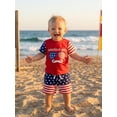 thumbnail image 5 of BemeyourBBs Toddler Baby Boys Girls 4th of July Outfit Patriotic Independence Day Baby Summer Clothes Short Sleeve American Bro Letter Sunglasses Print T Shirt Tops Stars Stripe Shorts Set, 5 of 9