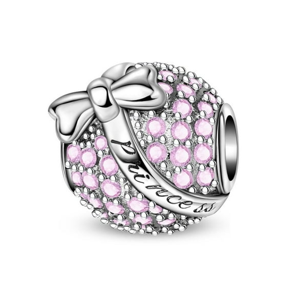 KUNSIR 925 Sterling Silver AAA CZ Princess Pink Fantasy Bead Charm For Bracelets