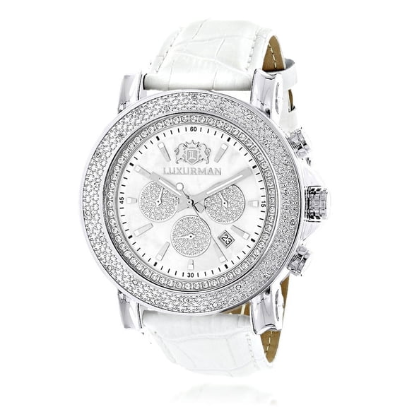 Mens Diamond Oversized Watch 0.25ct White Mop Escalade w Chronograph and Leather Bands