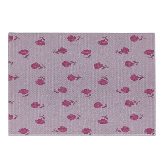 Floral Cutting Board, Blooming Romantic Flowers with Mini Polka Dots on the Background Garden Art, Decorative Tempered Glass Cutting and Serving Board, in 3 Sizes, by Ambesonne