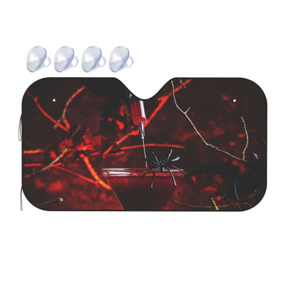 Fuzoiu Halloween Vampire Party Print Car Windshield Sunshade,Foldable Reflective Sun Visor,Windshield Sun Shade,UV Rays Sun Visor Shade,Auto Front Sun Shield Shade-Small