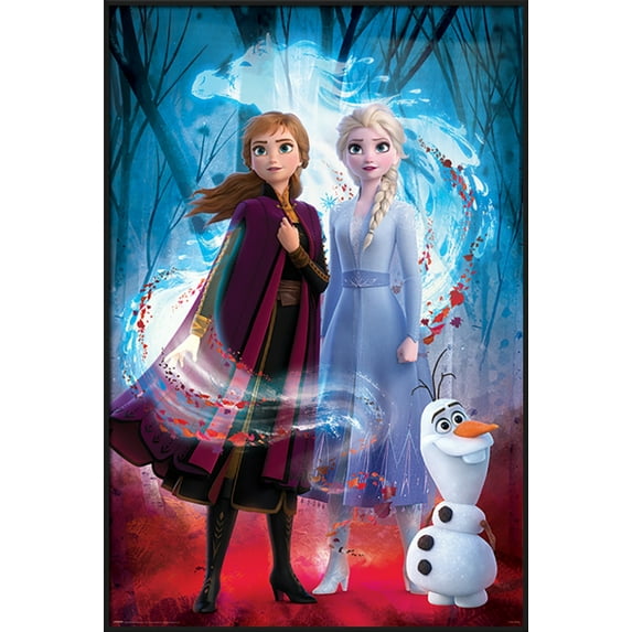 Frozen 2 - Framed Movie Poster (Anna & Elsa & Olaf - Guiding Spirit) (Size: 24" X 36") (Matte Black Plastic Frame)