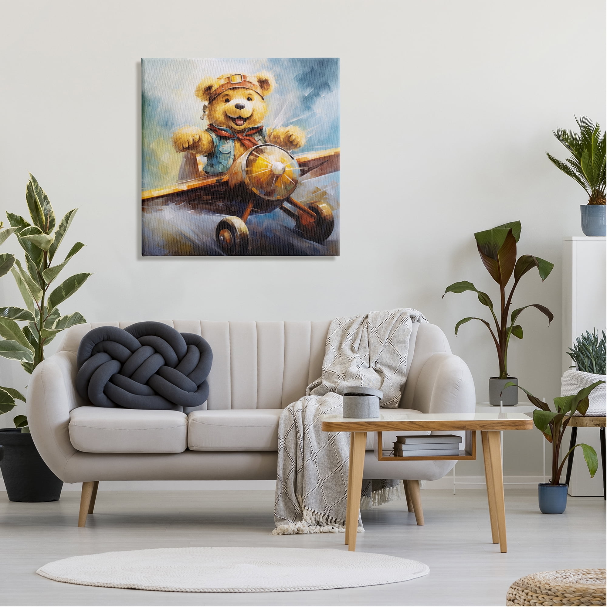 Stupell Industries Pilot Bear with Airplane Animals & Insects Painting Gallery Wrapped Canvas Art Print Wall Art, 30 x 30