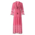 thumbnail image 4 of BLTIBY 2025 Women Boho Maxi Dresses Long Sleeve Summer Bohemian Solid Color Lace V Neck Straps Fashion Casual Loose Long Dress Pink L, 4 of 9
