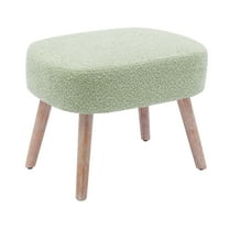Mid-Century Modern 16.5" Tall Water and Stain Resistant Boucle Fabric Upholstered Ottoman with Wooden Legs, Desert Sage