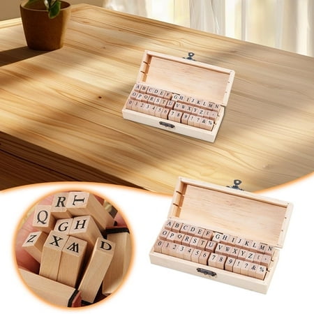 English Retro Wooden Toy Stamp Set 42 Letters Numbers Cursive Uppercase Basic Notebook Stationery Learning Educational Kids