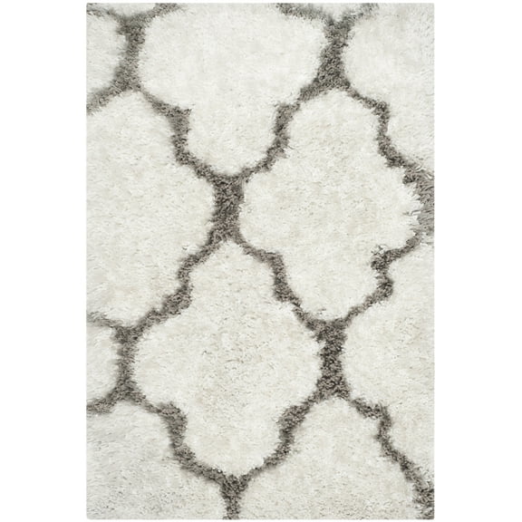 SAFAVIEH Barcelona Mira Geometric Shag Area Rug, Ivory/Silver, 2' x 3'
