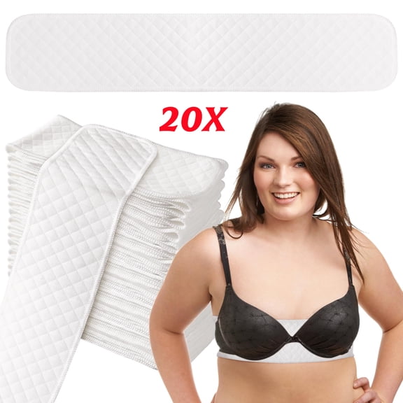 20Pcs Cotton Bra Liners for Sweating, 3 Layer Washable Breast Pads Bra Pads Inserts to Absorb Sweat Under Breasts, 18x3 Inch