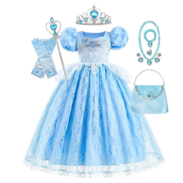 Ropa de Disney para niñas, vestidos de fiesta de Cenicienta, vestido de baile de princesa, disfraz de Cosplay, vestido de encaje, vestido tutú elegante para niños, 9-10T (etiqueta 150) Gao Jinjia LED