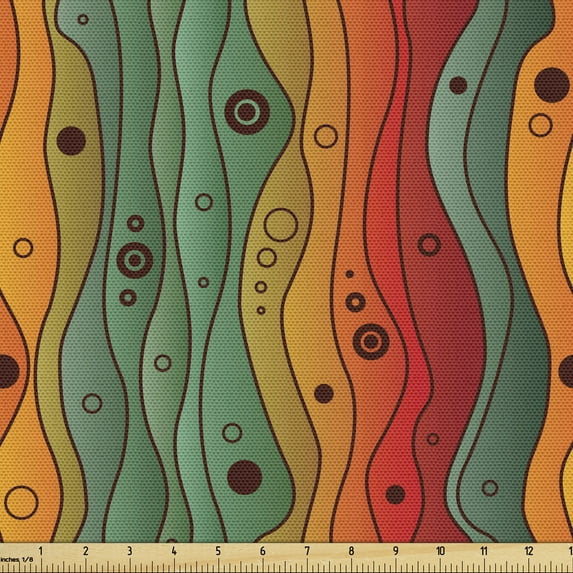 Abstract Fabric by the Yard, Wavy Vertical Stripes Pattern Repeating Waves and Circles Funky Retro Art, Decorative Upholstery Fabric for Sofas and Home Accents, Multicolor by Ambesonne