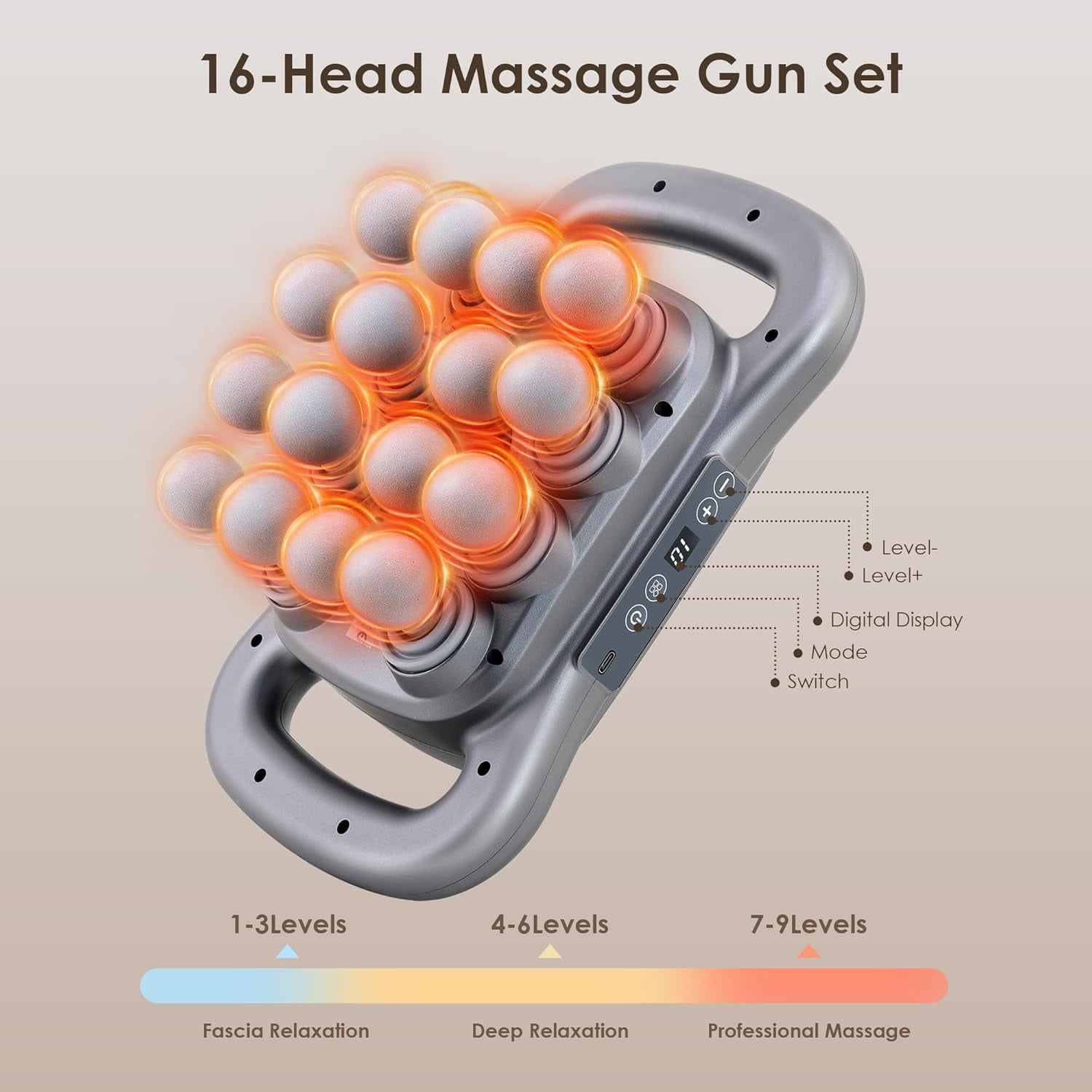 16  Massage Gun Set, Deep Tissue Percussion Massager with Heating & Compression for Full Body Recovery