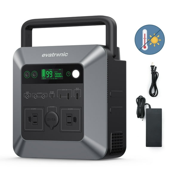 Evatronic Portable Power Station 725.25Wh, 600W Multi-Port Power Station with 110V 2-AC Outlets, USB-C PD 60W Input, 65W Output, LED Light, Rechargeable Power Generator for Camping, RV, Emergencies