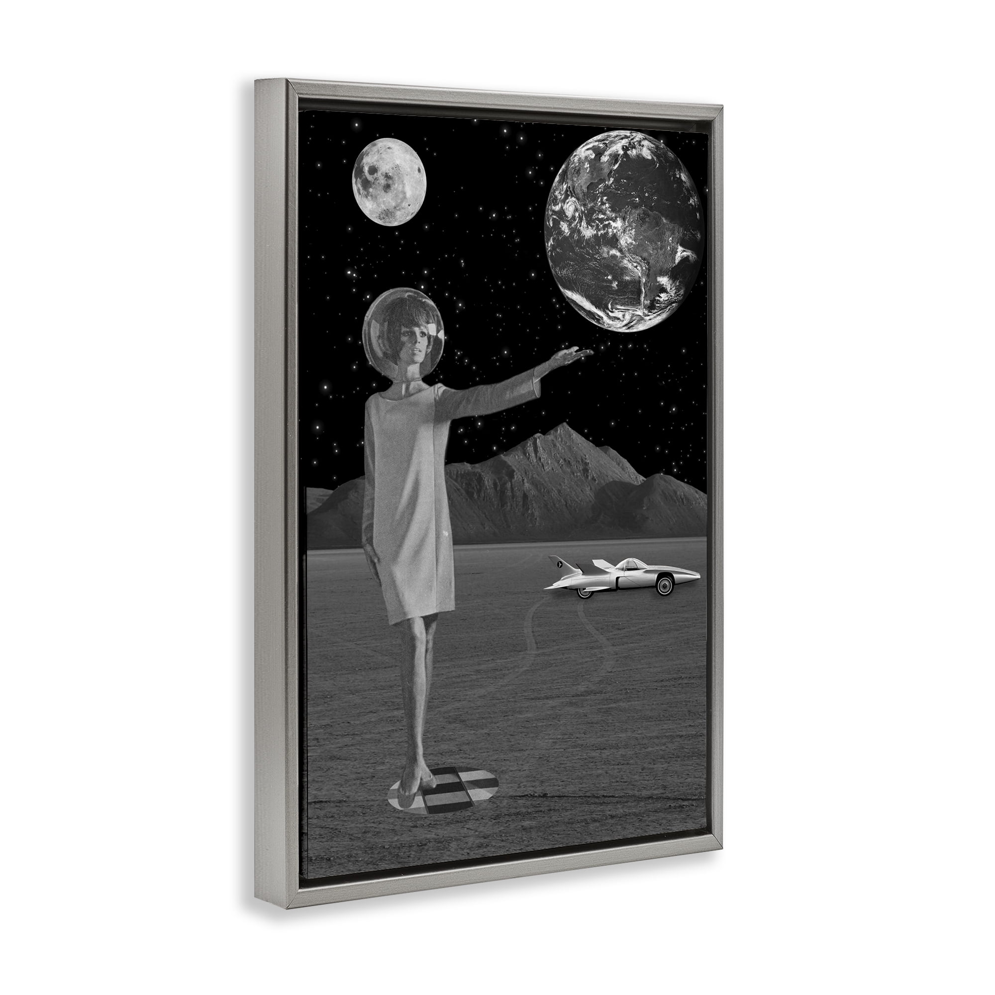 On A Mission Retro Space Gray Framed Floater Canvas Wall Art, design by Elo Marc