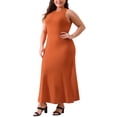 thumbnail image 4 of Vestido de suéter de talla grande Agnes Orinda para mujeres, cuello redondo, sin mangas, vestido de suéter de punto casual 4X color óxido, 4 of 5