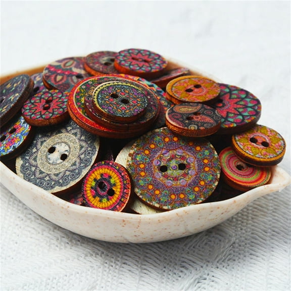 Retro Wooden Buttons with 2 Holes, Handwork Sewing and Scrapbook Accessories, Bosian Style DIY Craft Decor for Clothing and Home Projects