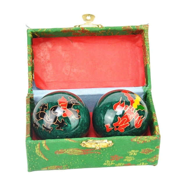 Bolas de masaje Baoding con caja de almacenamiento para aliviar la rigidez. Ideales para padres y personas mayores. Verde