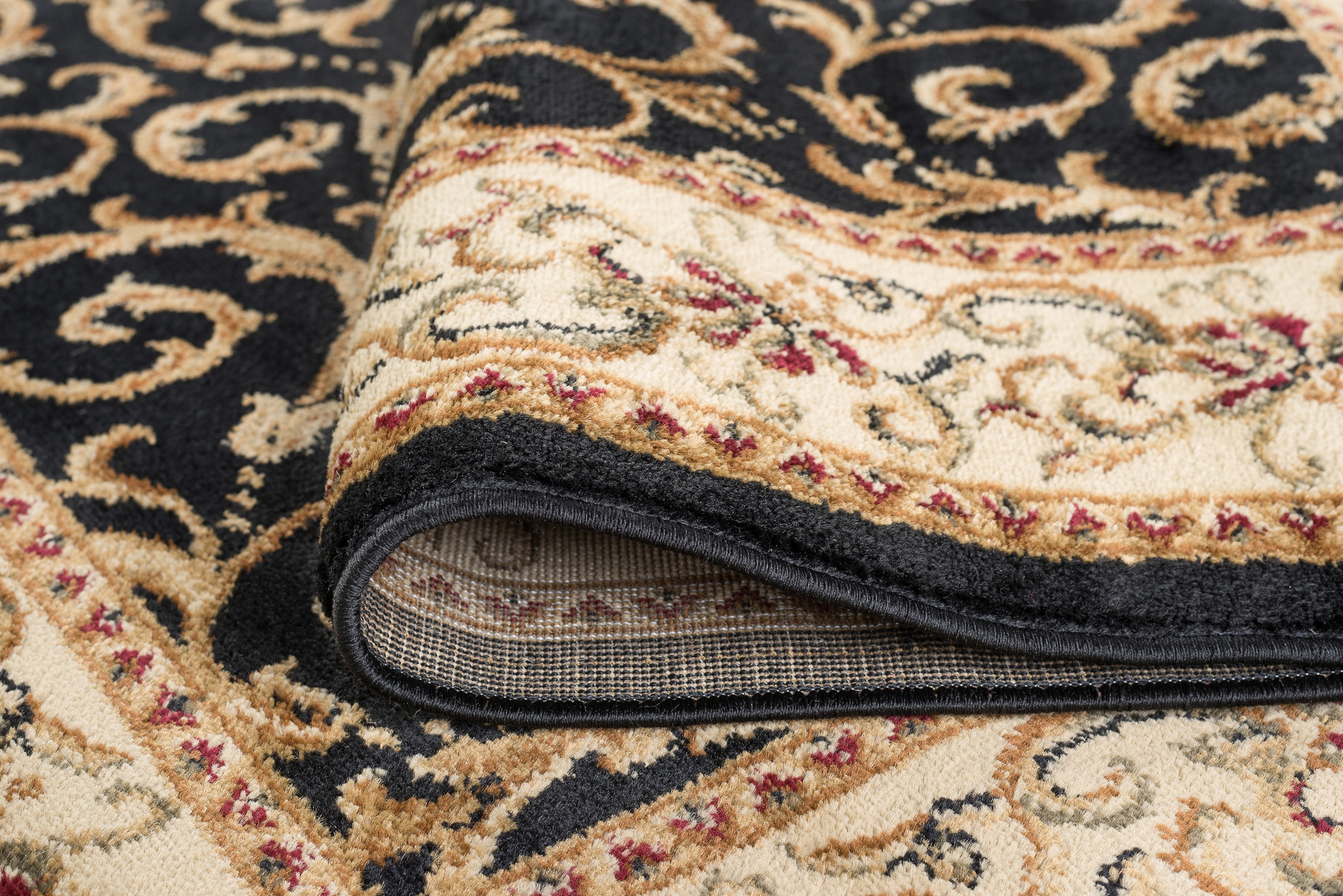 Elegance Transitional 5' Round Black and Beige Polypropylene Indoor Area Rug