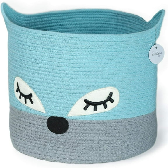 Woven Cotton Rope Baby Basket with Lamb Design – Nursery Storage Bin, Toy & Blanket Organizer, Decorative Hamper (16" × 13")