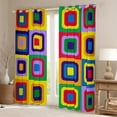 thumbnail image 4 of Manfei Colorful Square Geometric Blackout Curtains Set of 2 (52x84 Each), Cartoon Rectangle Window Curtains, Teen Kid Child Curtains and Drapes, Black Out Curtains Home Decor, 4 of 6
