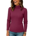 thumbnail image 4 of Nokdvo Womens Turtle Neck Sweater Plus Size Knit Long Sleeve Solid Color Sweaters Fall Winter Casual Loose Ribbed Pullover Top,Wine 2XL, 4 of 4