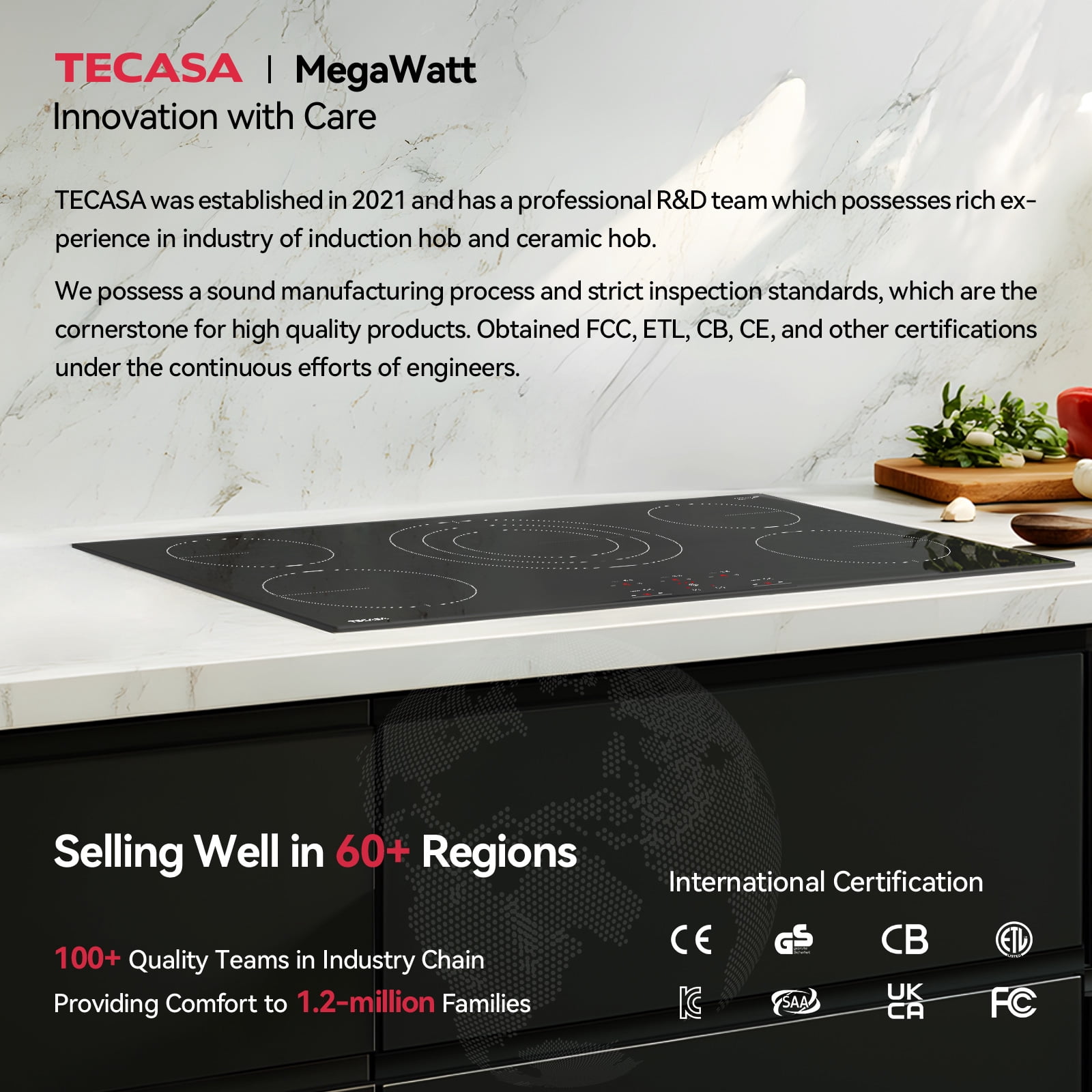 Tecasa 36 Inch 5 Burners Smooth Surface (Radiant) Electric Ceramic Cooktop, 9000 W Built-In Stove Top with Tri-Ring Element and Touch Control, Black