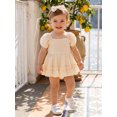 thumbnail image 4 of Cenuakty Baby Girl Romper Dress Solid Color Square Neck Short Sleeve Skirt Hem Infant Bodysuits Jumpsuits with Headband, 4 of 9