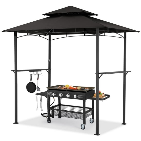 AECOJOY 8' x 5' Outdoor Grill Gazebo with Vented Top, Double Tier BBQ Canopy Gazebo-Black