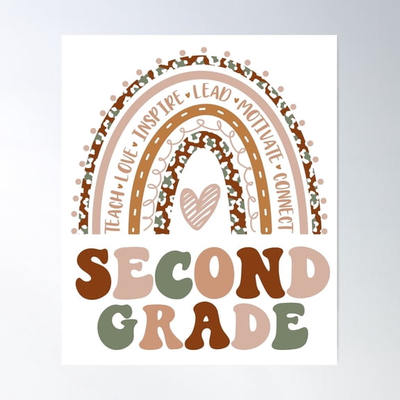 Second Grade Rainbow Graphic For Teacher Gift Poster Wall Art, Modern Wall Decor For Living Room Bedroom, 8x12 UNFRAMED