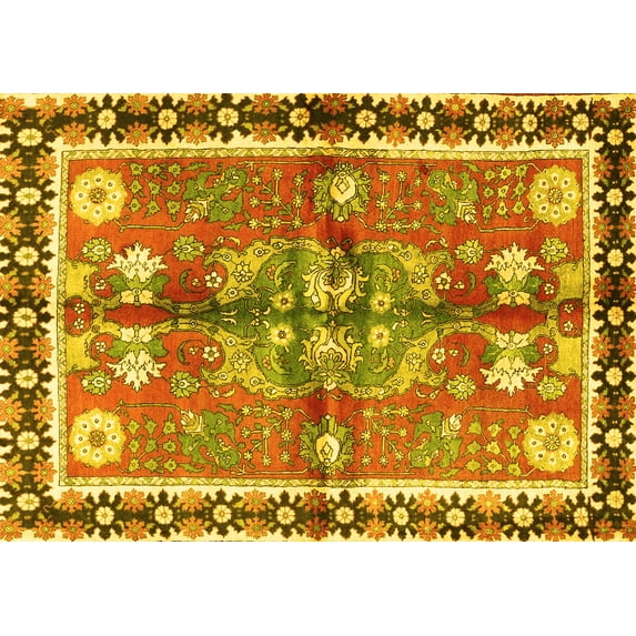 Ahgly Company Machine Washable Indoor Rectangle Persian Yellow Traditional Area Rugs, 6' x 9'