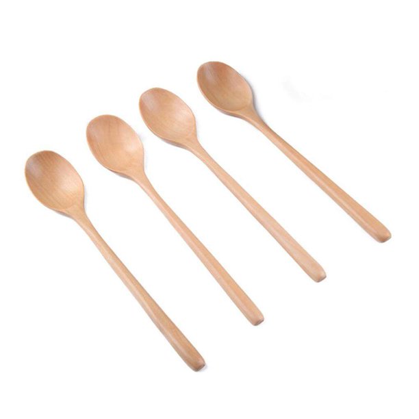 fastboy 4pcs Small Wooden Spoon Honey Spoons Long Handle Kitchen Milk