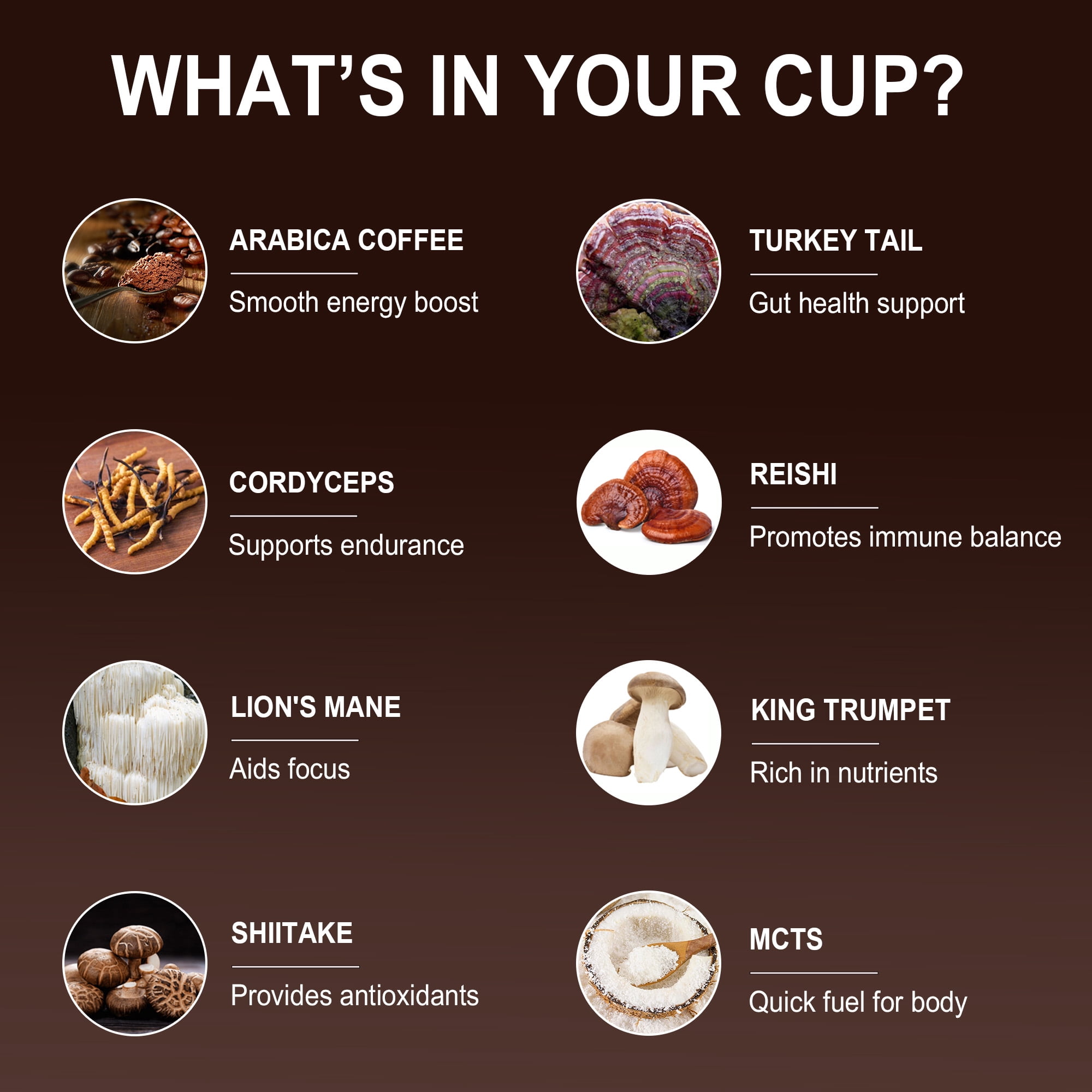 Mushroom Coffee - with 6 Mushrooms Lion’s Mane, Cordyceps, Turkey Tail & Other - for Energy, Focus, Digestion, Immunity - 30 Servings