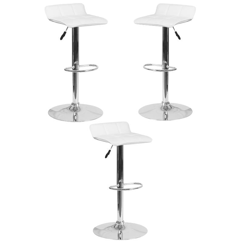 Home Square Faux Leather Adjustable Low Back Bar Stool in White Set