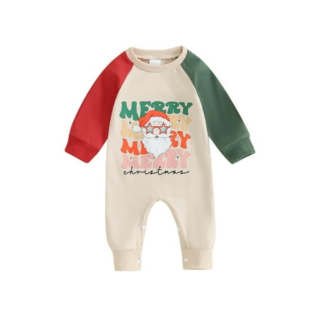

Suealasg Baby Christmas Jumpsuits for Boy Girls 3M 6M 12M 18M Newborn Long Sleeve Crew Neck Letters Print One Piece Romper Bodysuit Infant Christmas -themed Clothing