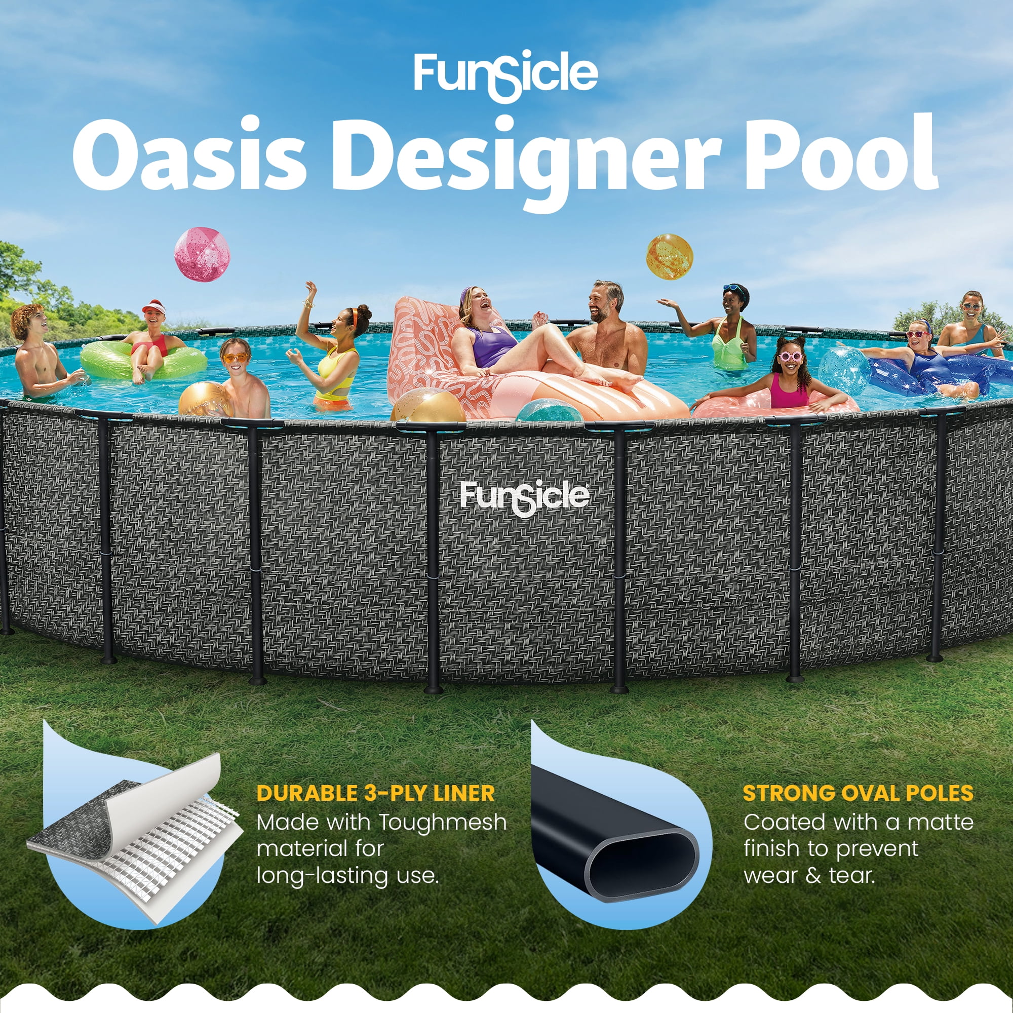 Funsicle 24' x 52" Oasis Designer Above Ground Pool Set with Pump, Round Frame