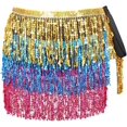 thumbnail image 1 of GHSDFBB Jupe de Danse du Ventre avec Franges Foulard à Sequins Costume Rave pour Femmes, Coloré, 40 Court, 1 of 7