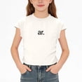 thumbnail image 2 of OGLCCG Girl's Cute Summer T Shirt Letter Printed Crew Neck Side Ruched Fitted Short Sleeve Crop Tee Top Lightweight Cotton Tshirts 1-12 Years, 2 of 7