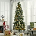 thumbnail image 2 of HOMCOM 7.5ft Slim Prelit Artificial Christmas Tree with Snow-Dipped Branches, LED Lights, Colourful Powder - Green, 2 of 8