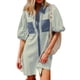 thumbnail image 5 of Camisas de Cuello en V de Manga Corta para Mujeres Vestido de Túnica de Rayas con Botón de Verano con Bolsillos, 95% Poliéster 5% Spandex para Diario Y Fiesta, 5 of 6