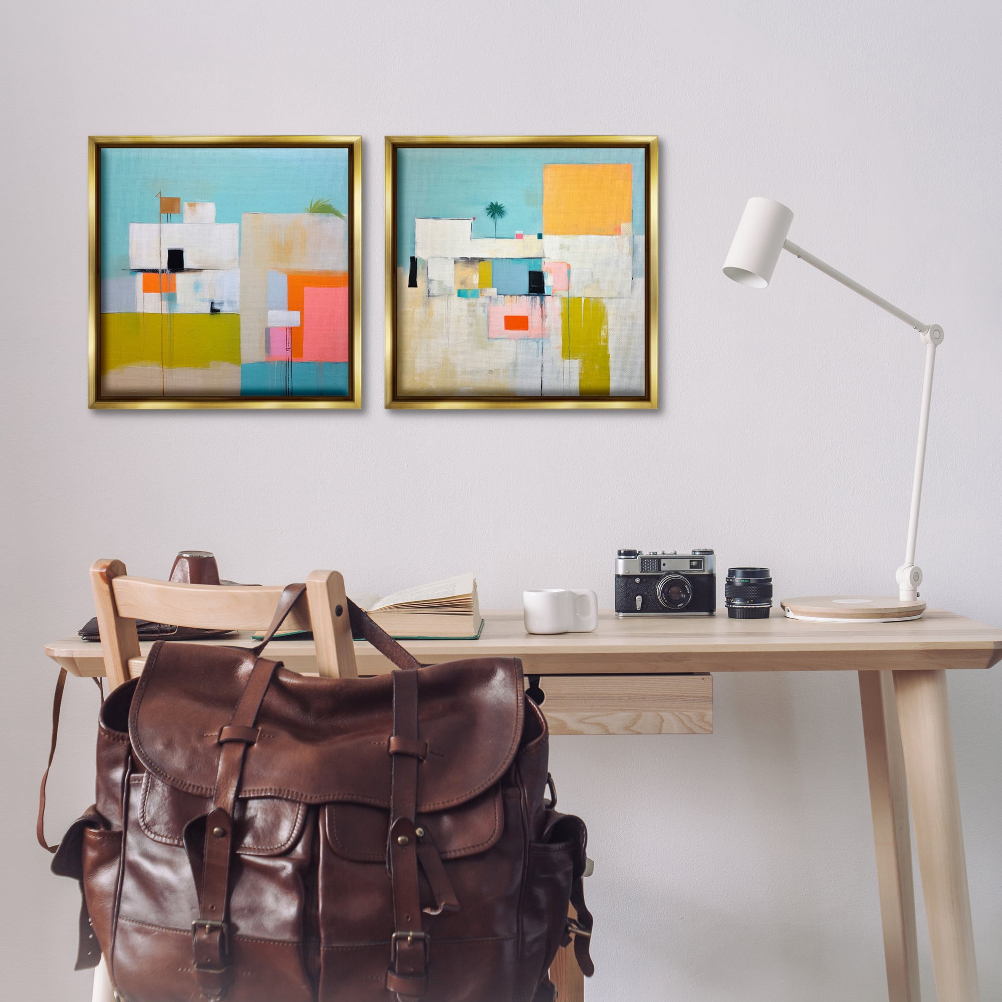 Stupell Industries Abstract Square Block Apartment Buildings & Architecture Painting Gold Floater Framed Canvas Art Print Wall Art, 18 x 18, Set of 2