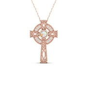 Imperial Gemstone 14k Rose Gold Plated Silver Created Opal and Created White Sapphire Cross Necklace