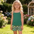 thumbnail image 7 of Girls Two Piece Summer Outfits Sleeveless Camisoles Tank Tops Floral Shorts Set Funny Casual Cute Clothes Dark Green, 11 Years, 7 of 7