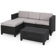 thumbnail image 1 of Waverly Outdoor Wicker Print 3 Seater Sectional Set & Ottoman Dark Gray/Gray, 1 of 15