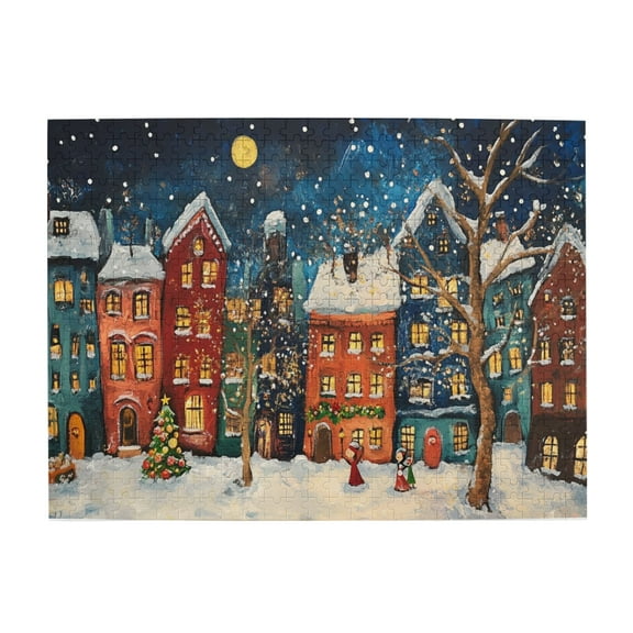 500 PCS Christmas Night Scene Jigsaw Puzzles 500 Pieces,Brain Challenge,Enjoy The Puzzle Solving Process,Create A Festive Atmosphere,Funny Christmas Vintage Art Wooden Puzzle Game 500 Piece