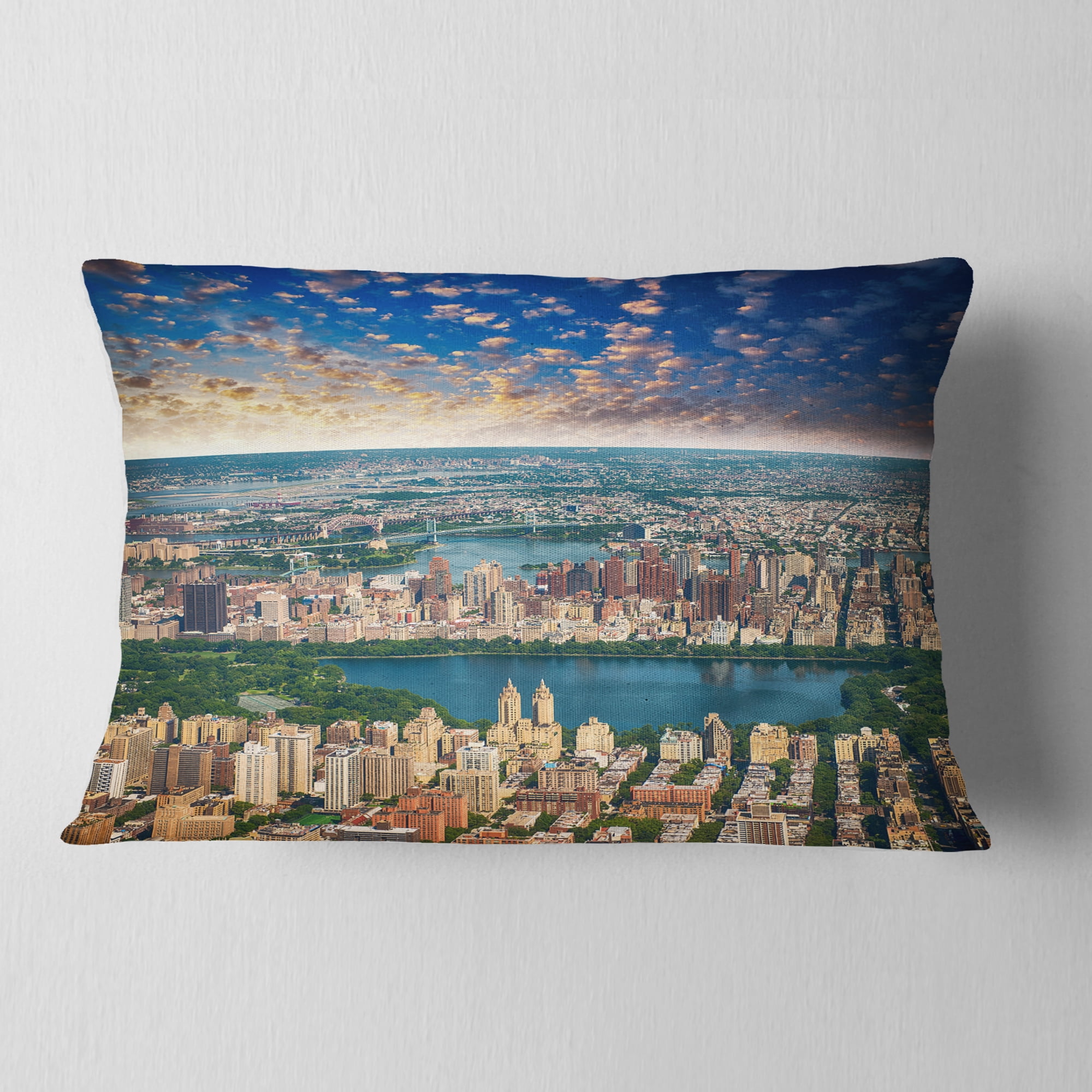 Designart Aerial View of Central Park - Landscape Photography Throw Pillow - 12x20